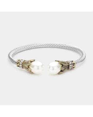 Fashnzfab Twisted Metal Pearl Tip Cuff Bracelet 0.35" H - Metallic