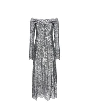 Rabanne Lace Maxi Dress With Boat Neckline And Metallic Finish - Gray