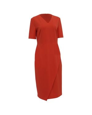 BOSS By Hugo V-Neck Asymmetric Midi Shift Dress - Red