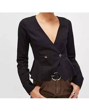 Free People City Life Stretch Cotton Blazer Jacket - Black