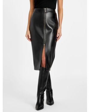 Guess Lana Faux-Leather Zip Midi Skirt - Black
