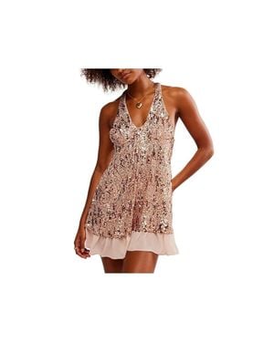 Free People Bejeweled Underwear Mini Dress Rose Stretch Buu003 - Metallic