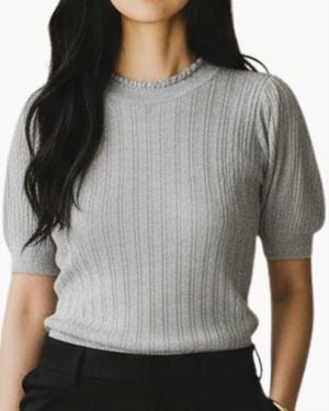 Ulla Johnson Gemma Short Sleeve Knit Top - Gray