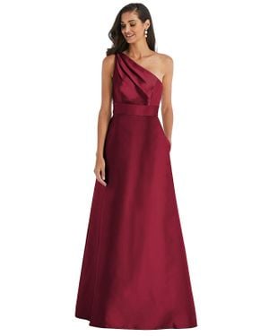 Alfred Sung Draped One-Shoulder Satin Maxi Dress With Pockets - Red