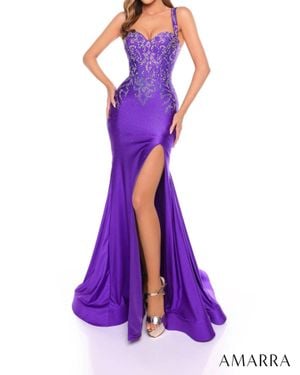 Amarra Fitted Hot Stone Prom Dress With Sweetheart Neckline - Purple