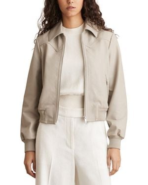 Reiss Jasmine Leather Bomber Jacket - Natural