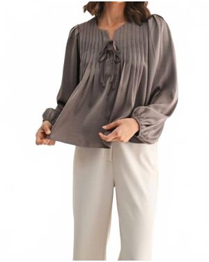 Fun 2 Fun Pin Tuck Front Tie Blouse - Gray