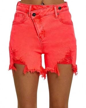 Risen Ada Asymmetrical Distressed Shorts - Red