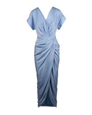 Rhea Costa Light Polyamide Draped Slit Long Dress - Blue