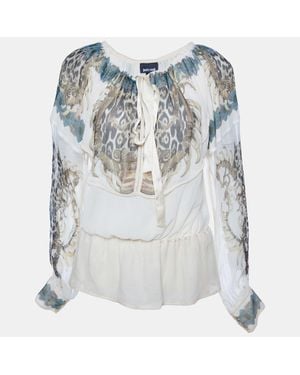 Just Cavalli Cream Printed Silk Chiffon Top - Gray