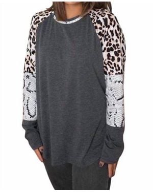 Shirley Stone Leopard Snake Raglan Top - Gray