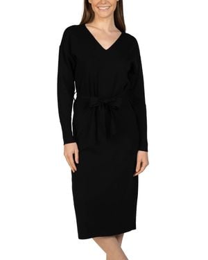 Love Token Knit Midi Sweater Dress With Tie Sash - Black
