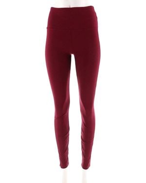 Lyssé Elastic Wide Waistband Solid Stretch Nylon Knit Leggings - Red