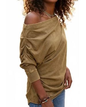 SurelyMine Weekend Wander Off-Shoulder Oversized Top - Natural