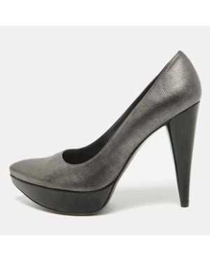 Stuart Weitzman Metallic Leather Platform Pumps - Gray
