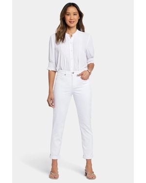NYDJ Margot Girlfriend Jeans Denim Tapered Leg Rolled Cuff Gbo624 - White