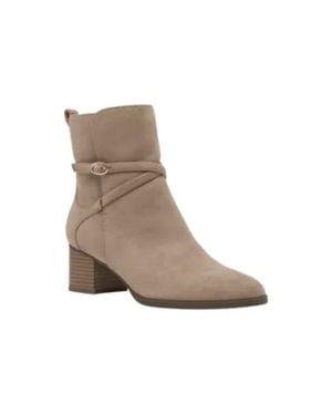 Anne Klein Moore Bootie Sand Leather Block Heel Ankle Boots Lion339 - Brown