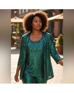 Alex Evenings Sequin Top And Jacket Set - Green