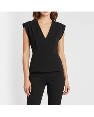Theory Crepe V-Neck Pleated Sleeveless Blouse - Black