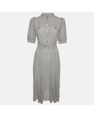 Elisabetta Franchi Off- Horse Bit Print Crepe Shirt Dress - Gray