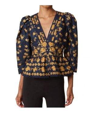 Olivaceous Arya Floral Puff Sleeve Blouse - Black