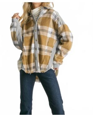 Davi & Dani Mixed Plaid Button Front Jacket - Metallic