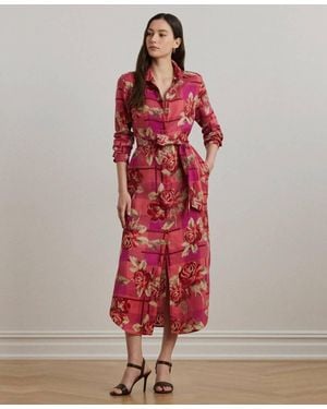 Ralph Lauren Floral Checked Linen Shirtdress - Red