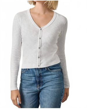 Lilla P Ribbed Slub Snap V-Neck Cardigan - White