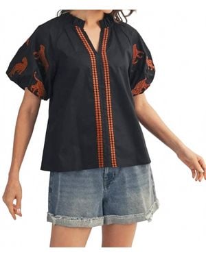 Jodifil Tiger Embroidery Accent Top - Black