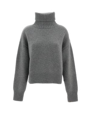 Extreme Cashmere Crop Xtra High Turtleneck Cashmere Sweater - Gray