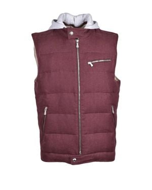Eleventy Quilted Cotton-Blend Vest With Removable Hood And Textured Finish - Purple