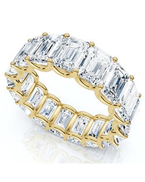 Pompeii3 9Ct Emerald Cut Diamond U Prong Eternity Ring 14K Or Platinum Lab Grown - Blue