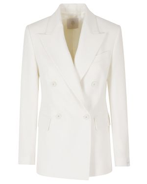 Eleventy Double-Breasted Peak Lapel Wool-Blend Blazer - White