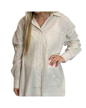 Easel Oversized Mini Stripe Button Down Shirt - Gray