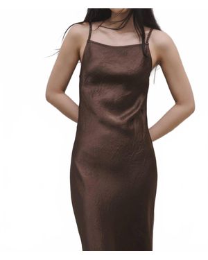 Closed Satin Midi Dress - Brown