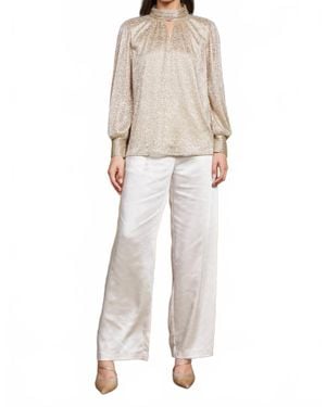 Skies Are Blue Keyhole Lurex Blouse - Natural