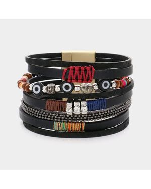 Fashnzfab Evil Eye Pointed Faux Leather Magnetic Bracelet - Black