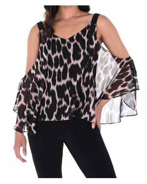 FRANK LYMAN Animal Print Cold Shoulder Top - Black