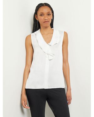 Misook Waterfall Ruffle Crepe De Chine Blouse - White