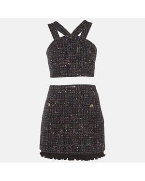 Sandro Tweed Crisscross Crop Top And Mini Skirt Set - Black