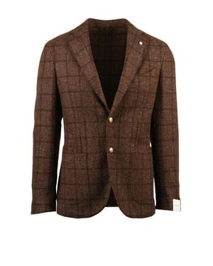 L.B.M. 1911 Textured Wool Blend Jacket With Rounded Silhouette And Button Closure - Brown