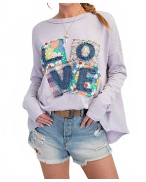 Easel Love Patch Rib Knit Mineral Washed Top - Blue