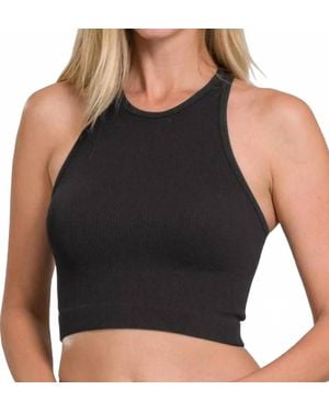 Zenana Cassi Crop Halter Tank Top - Black