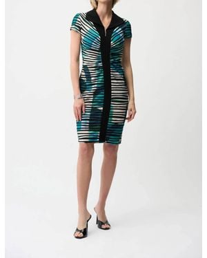 Joseph Ribkoff Geometric Cascade Knit Sheath Dress - Blue