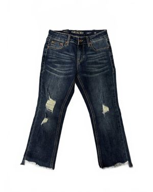 Grace In La Distressed Denim Capri Jean - Blue