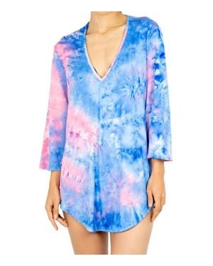 Jordan Taylor V-Neck Bell Sleeve Tunic Top - Blue