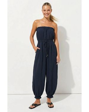 Naked Zebra Strapless Balloon Leg Jumpsuit - Blue