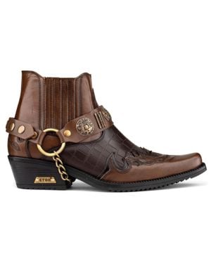 Infinity Leather Leather Two-Tone Winklepicker Biker Boots - Brown