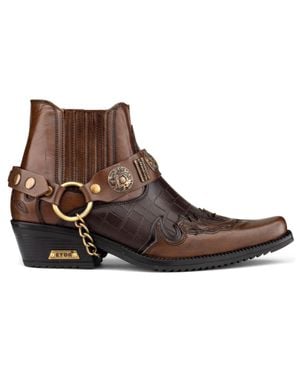 Infinity Leather Leather Two-Tone Winklepicker Biker Boots - Brown