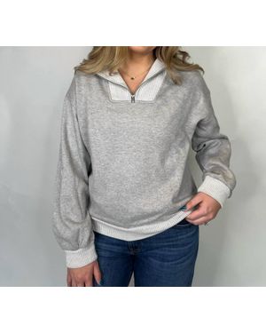 Bella Dahl Mix Knit Henley Zip Sweatshirt - Gray